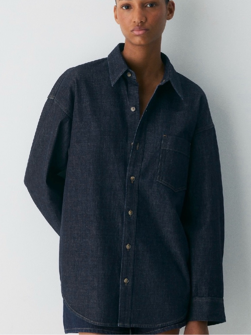 Denim Forum Dark Indigo Denim Oversized Button-Up Shirt Jacket